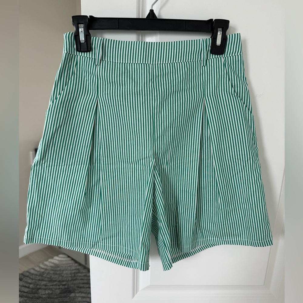 Green pinstripe shorts size UK 10 from pretty little thing